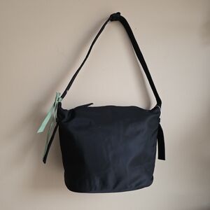 Vera Bradley Black Nylon Tote Shoulder Bag w/ Mint Green Ribbons